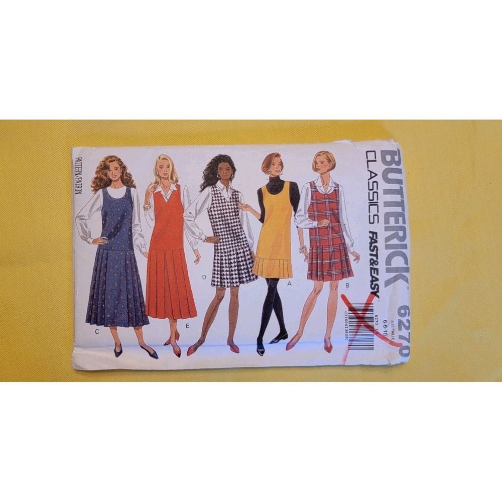Vintage Butterick~~5 Styles Jumpers  Sewing Pattern #6270~~Uncut   Size 6-8-10